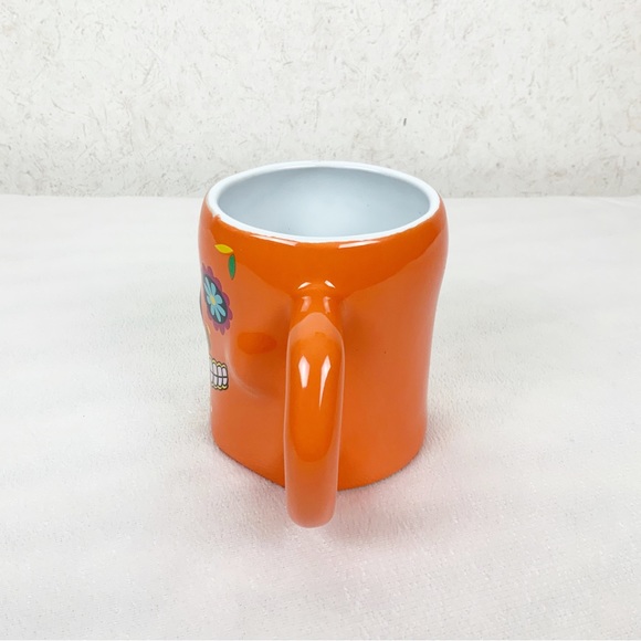 3D Orange Sugar Skull Mug 16 Oz Fall Halloween Day Of The Dead Spooky - Picture 5 of 6